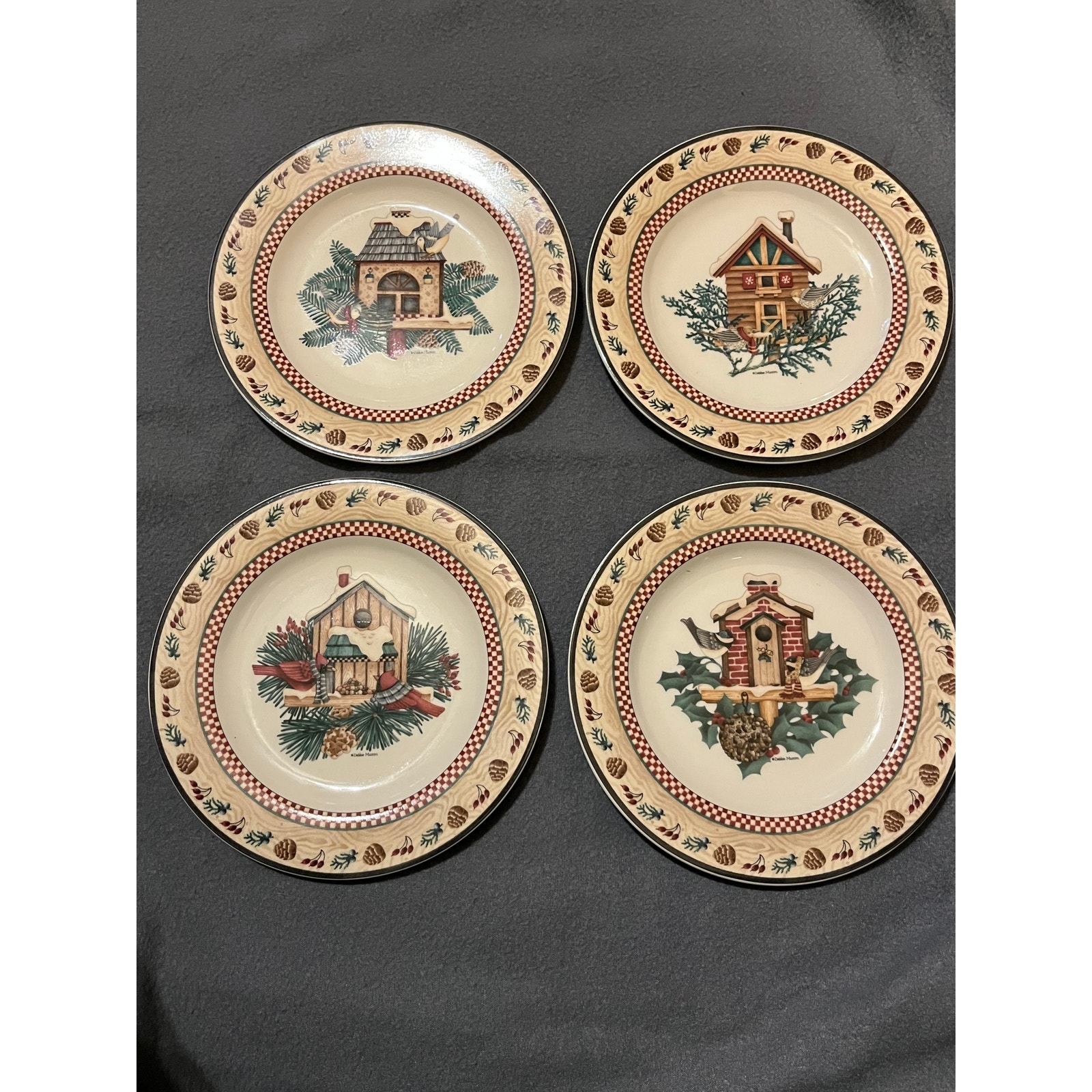 Winter Birds Salad Dessert Plates Debbie Mumm Sakura Set Of 4